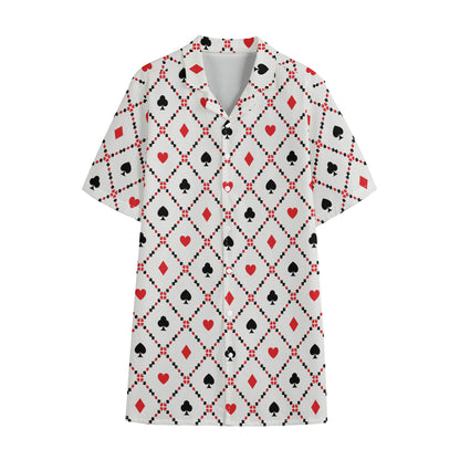 Poker Playing Card Suits Pattern Print Cotton Hawaiian Shirt