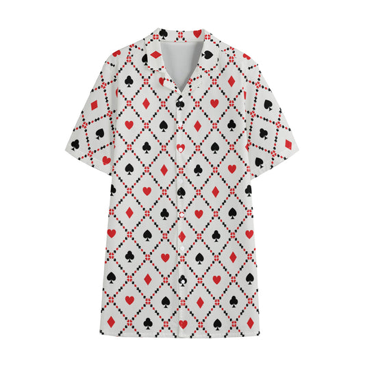 Poker Playing Card Suits Pattern Print Cotton Hawaiian Shirt