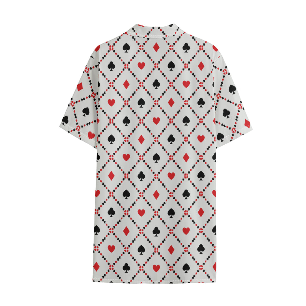 Poker Playing Card Suits Pattern Print Cotton Hawaiian Shirt