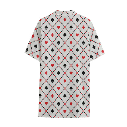 Poker Playing Card Suits Pattern Print Cotton Hawaiian Shirt