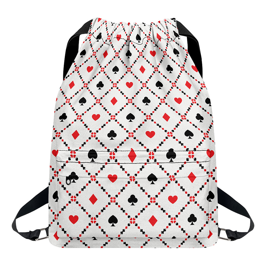 Poker Playing Card Suits Pattern Print Drawstring Backpack