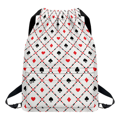 Poker Playing Card Suits Pattern Print Drawstring Backpack