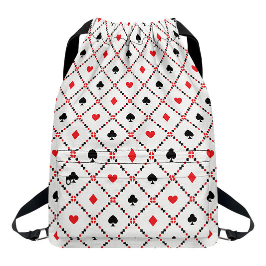 Poker Playing Card Suits Pattern Print Drawstring Backpack