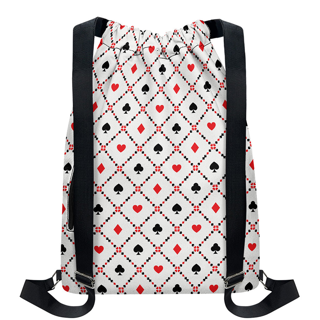 Poker Playing Card Suits Pattern Print Drawstring Backpack