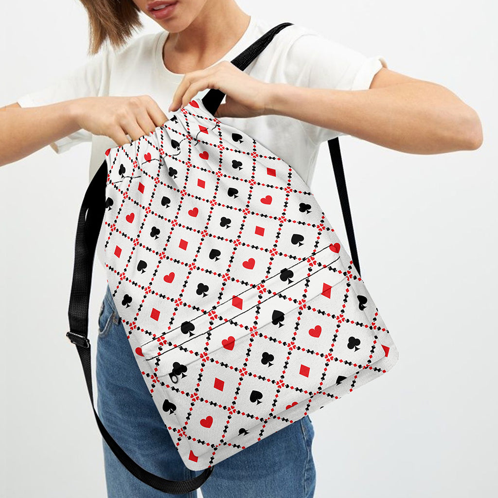 Poker Playing Card Suits Pattern Print Drawstring Backpack