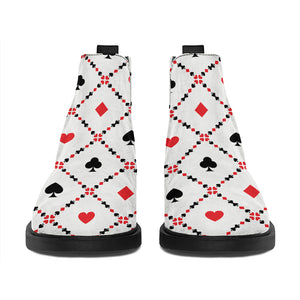 Poker Playing Card Suits Pattern Print Flat Ankle Boots