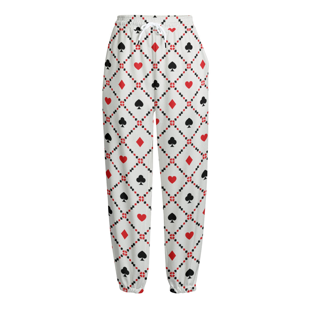 Poker Playing Card Suits Pattern Print Fleece Lined Knit Pants