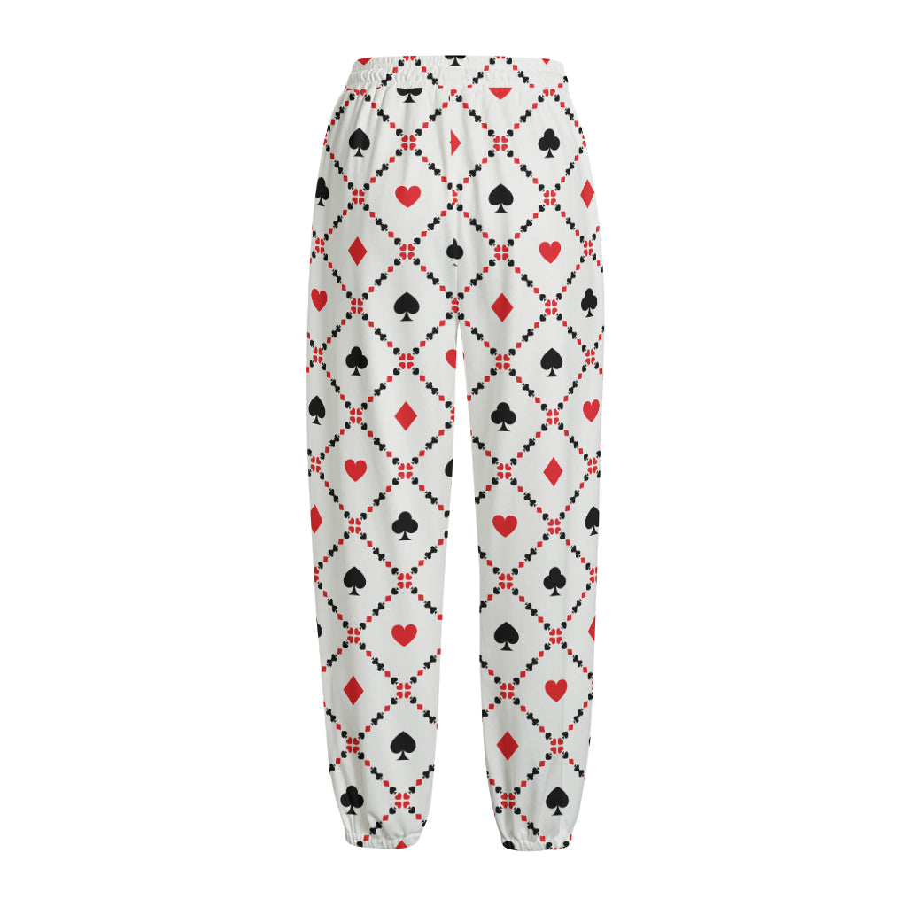 Poker Playing Card Suits Pattern Print Fleece Lined Knit Pants