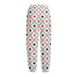 Poker Playing Card Suits Pattern Print Fleece Lined Knit Pants