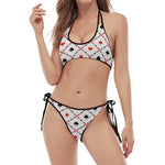 Poker Playing Card Suits Pattern Print Halter Scoop Tie Side Bikini