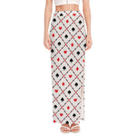 Poker Playing Card Suits Pattern Print High Slit Maxi Skirt