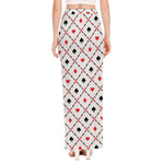 Poker Playing Card Suits Pattern Print High Slit Maxi Skirt