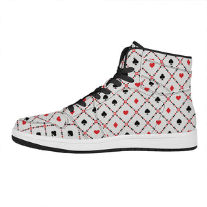 Poker Playing Card Suits Pattern Print High Top Leather Sneakers