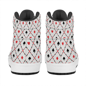 Poker Playing Card Suits Pattern Print High Top Leather Sneakers