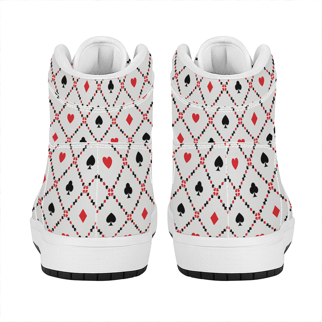 Poker Playing Card Suits Pattern Print High Top Leather Sneakers