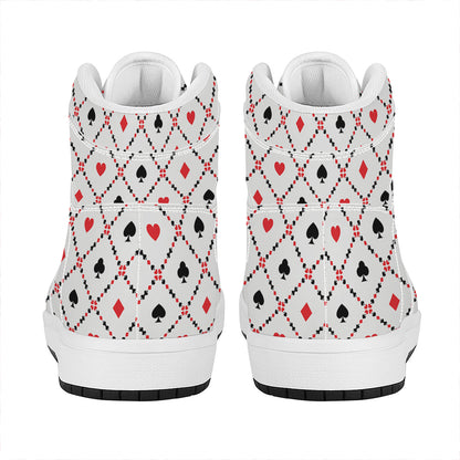 Poker Playing Card Suits Pattern Print High Top Leather Sneakers