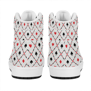 Poker Playing Card Suits Pattern Print High Top Leather Sneakers