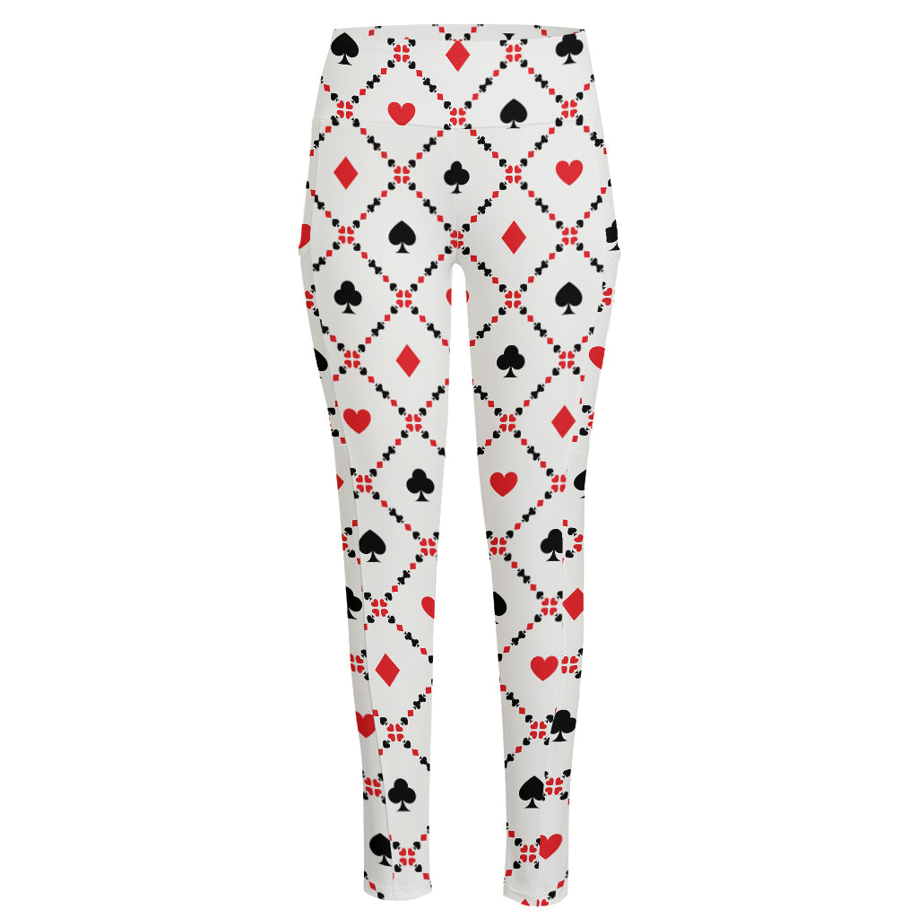 Poker Playing Card Suits Pattern Print High-Waisted Pocket Leggings