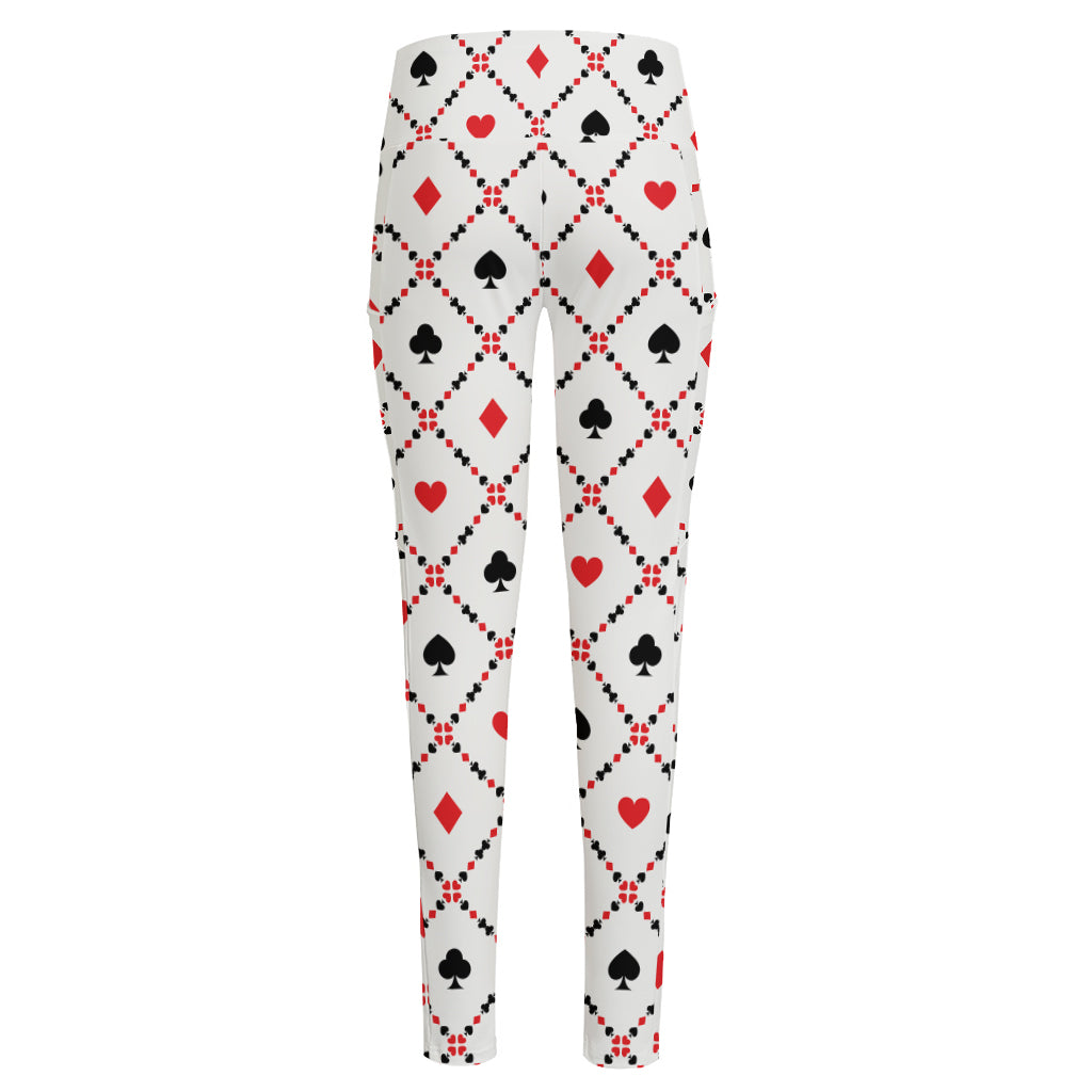 Poker Playing Card Suits Pattern Print High-Waisted Pocket Leggings