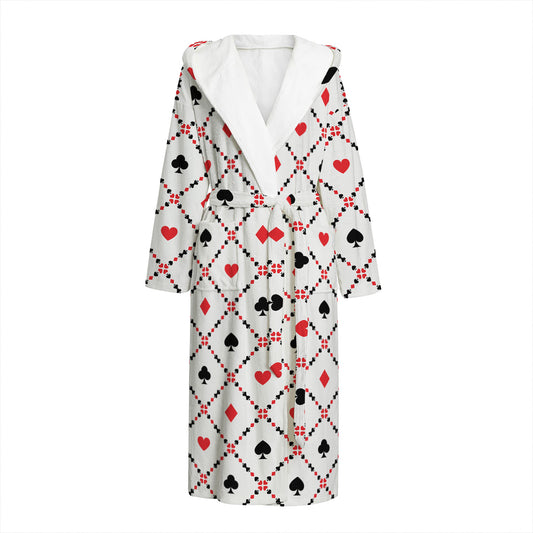 Poker Playing Card Suits Pattern Print Hooded Bathrobe