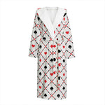 Poker Playing Card Suits Pattern Print Hooded Bathrobe