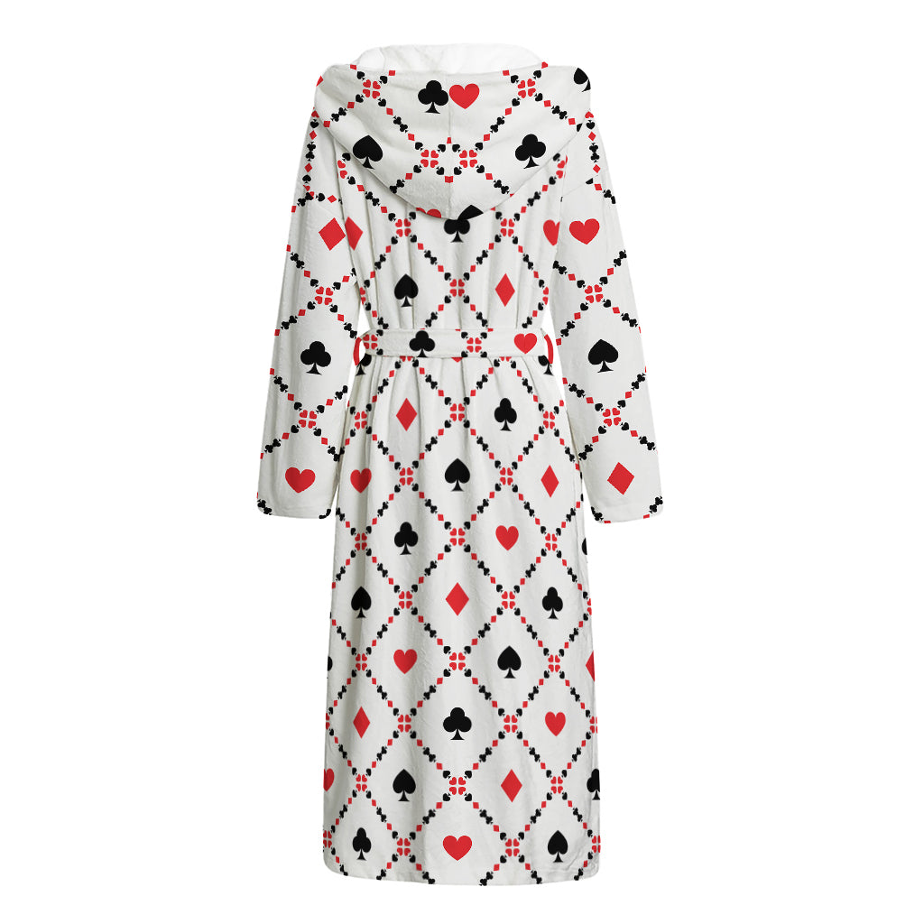Poker Playing Card Suits Pattern Print Hooded Bathrobe