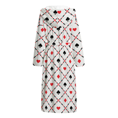Poker Playing Card Suits Pattern Print Hooded Bathrobe