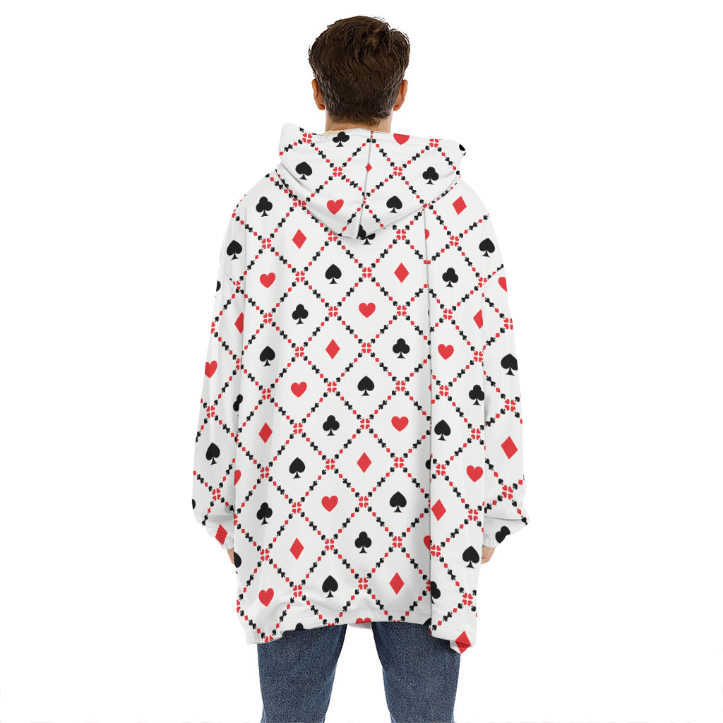 Poker Playing Card Suits Pattern Print Hoodie Blanket