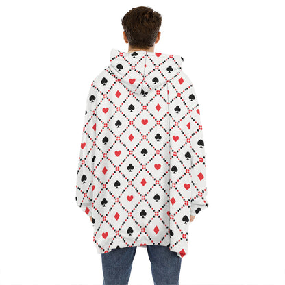 Poker Playing Card Suits Pattern Print Hoodie Blanket