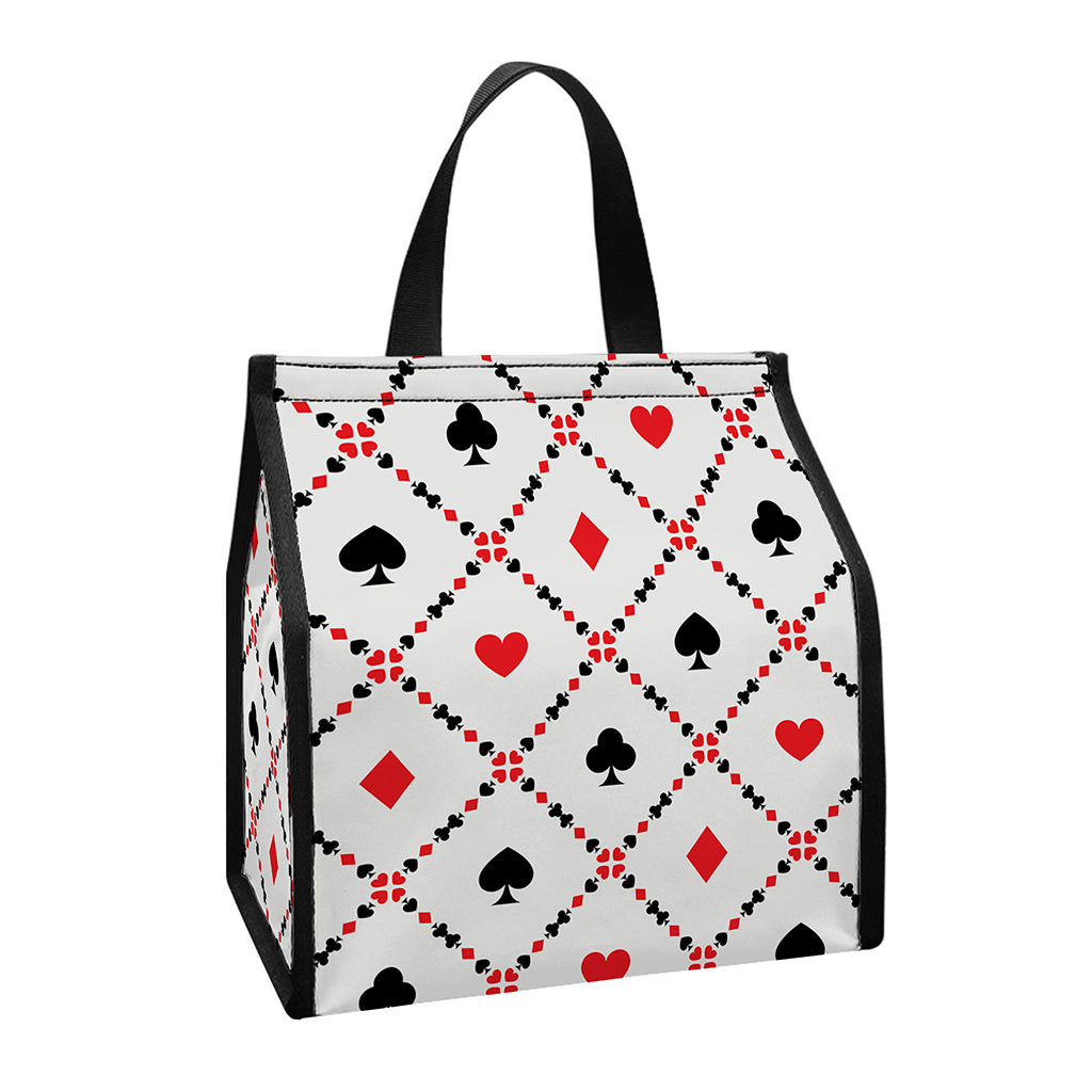 Poker Playing Card Suits Pattern Print Insulated Lunch Tote