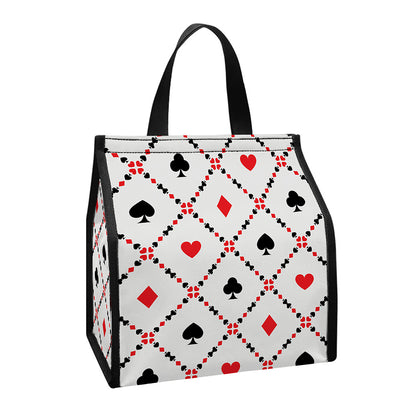 Poker Playing Card Suits Pattern Print Insulated Lunch Tote