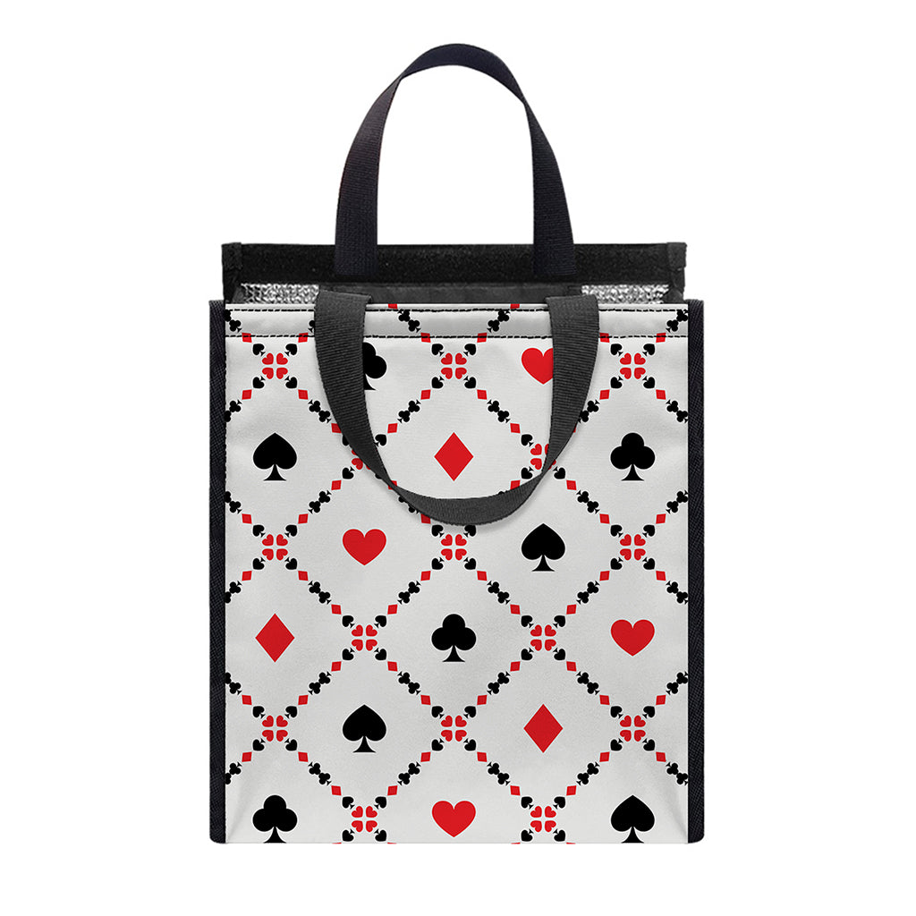 Poker Playing Card Suits Pattern Print Insulated Lunch Tote