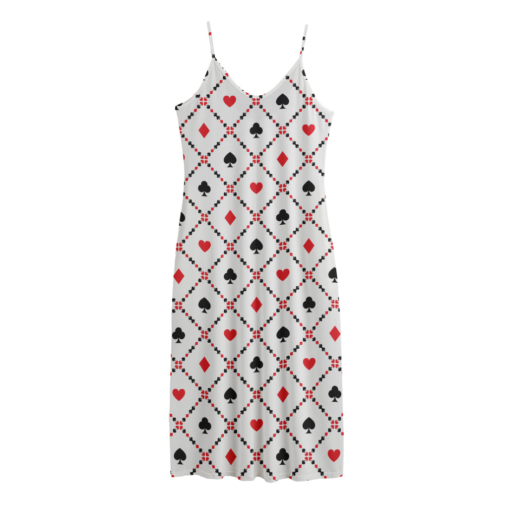 Poker Playing Card Suits Pattern Print Jersey Midi Cami Dress