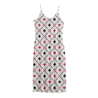 Poker Playing Card Suits Pattern Print Jersey Midi Cami Dress