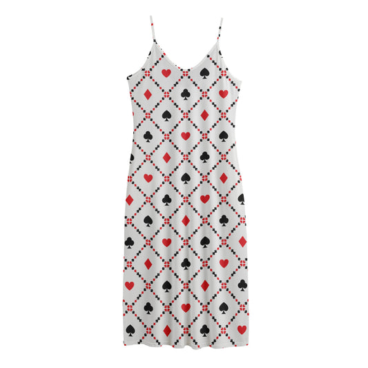 Poker Playing Card Suits Pattern Print Jersey Midi Cami Dress