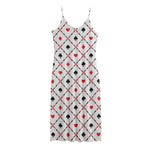 Poker Playing Card Suits Pattern Print Jersey Midi Cami Dress