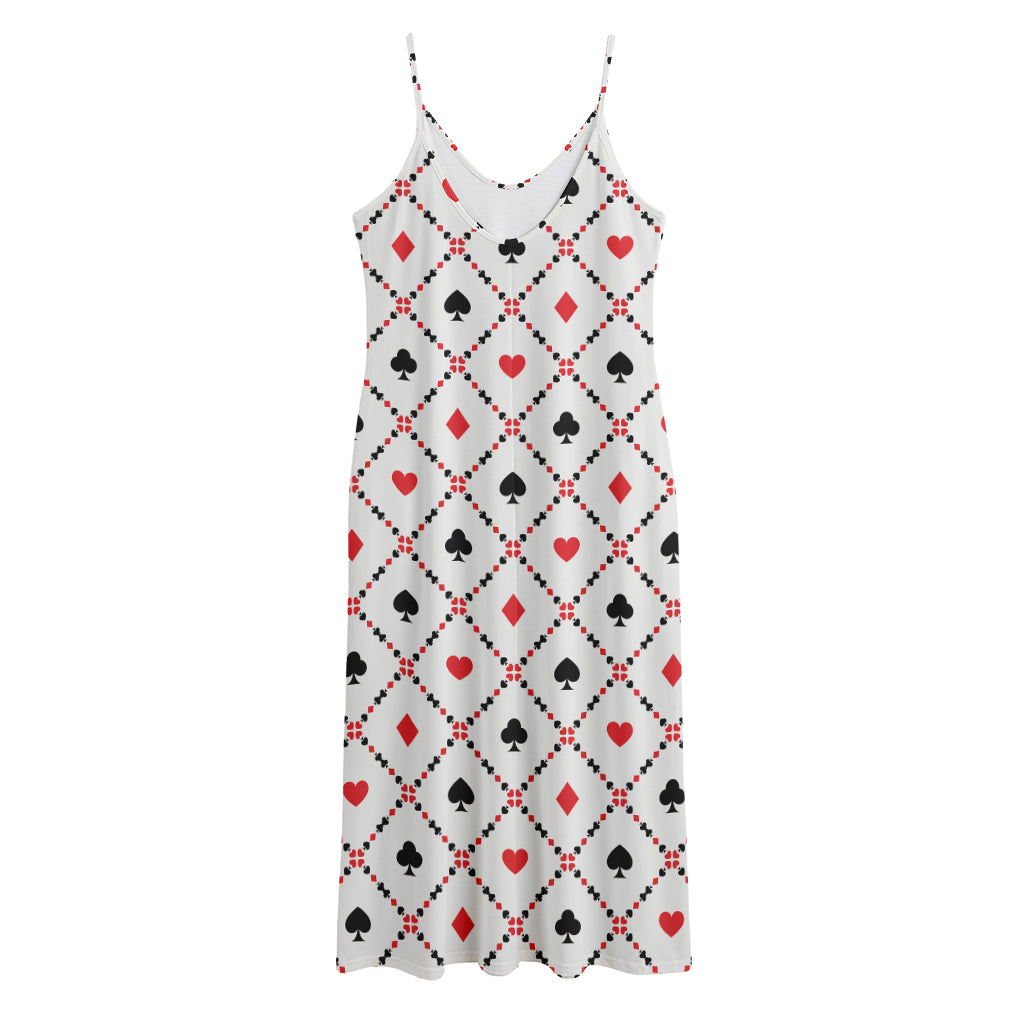 Poker Playing Card Suits Pattern Print Jersey Midi Cami Dress