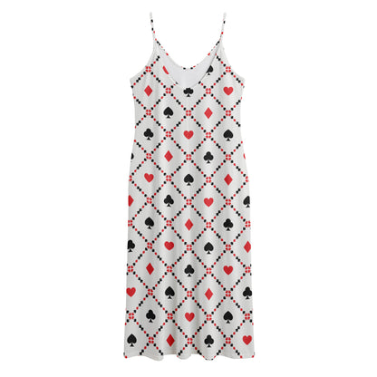 Poker Playing Card Suits Pattern Print Jersey Midi Cami Dress