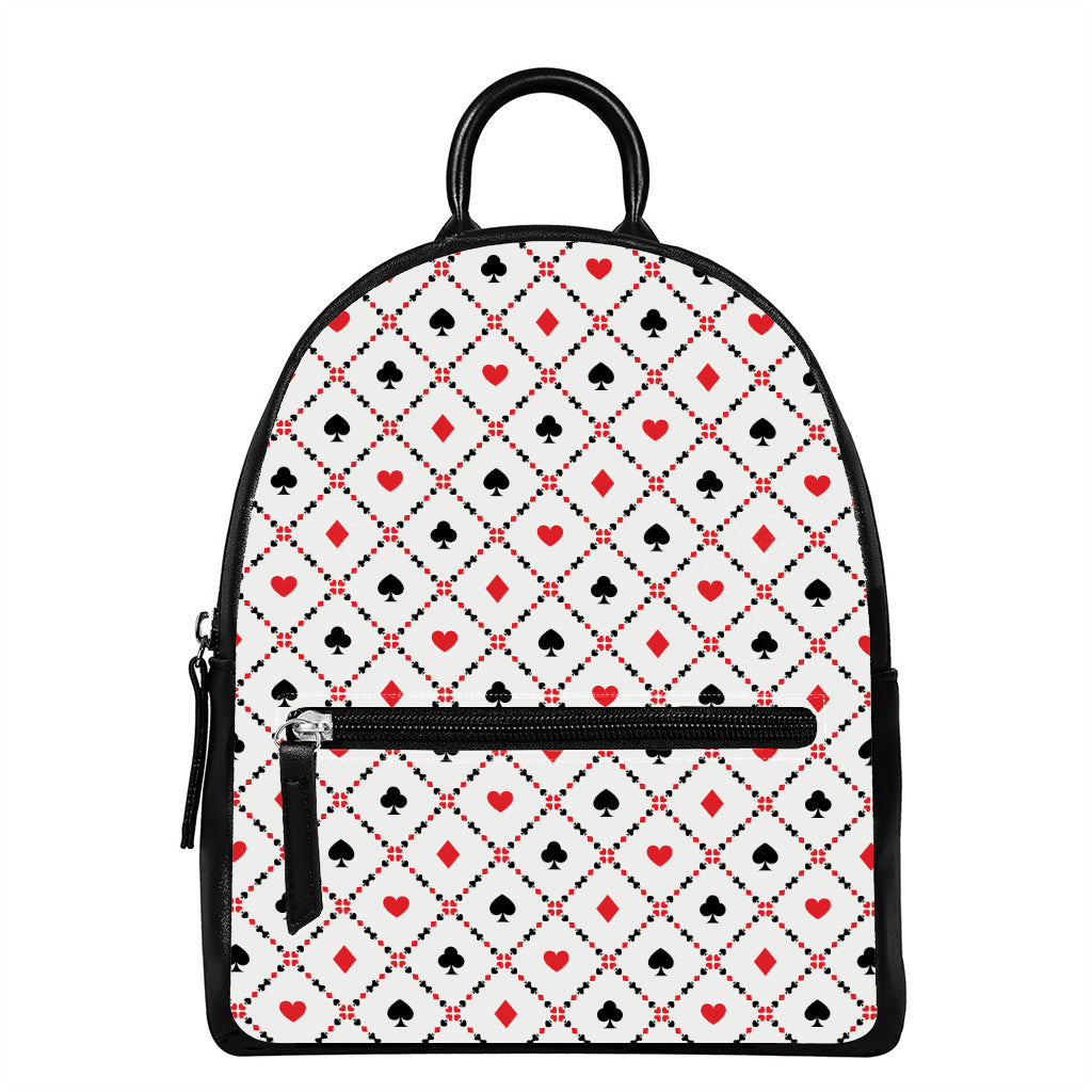 Poker Playing Card Suits Pattern Print Leather Backpack
