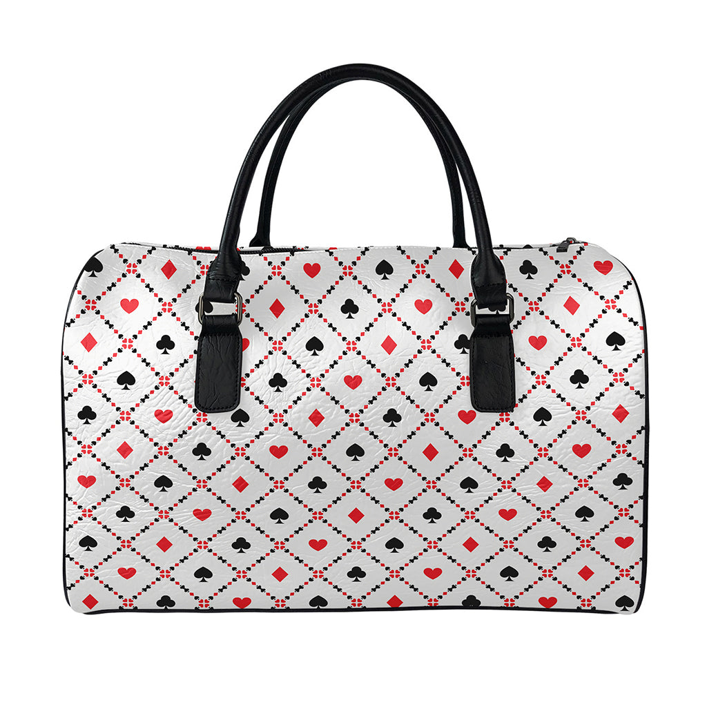 Poker Playing Card Suits Pattern Print Leather Duffle Bag