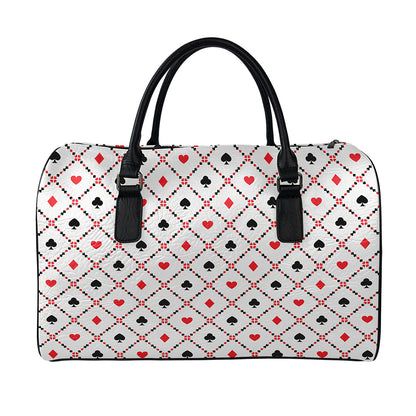 Poker Playing Card Suits Pattern Print Leather Duffle Bag