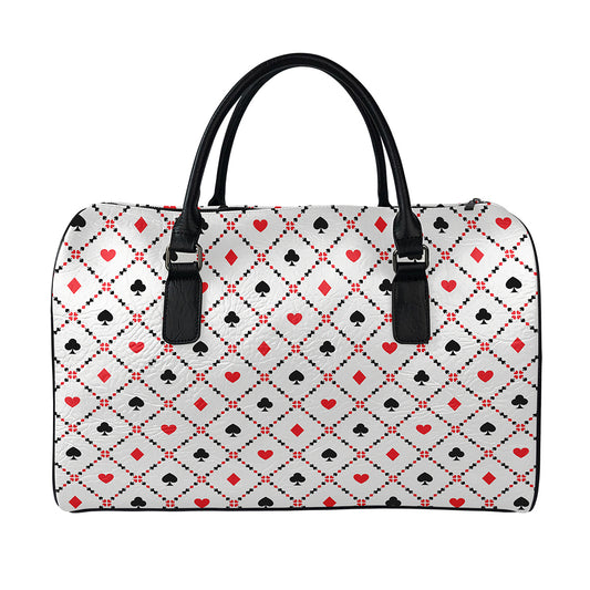 Poker Playing Card Suits Pattern Print Leather Duffle Bag