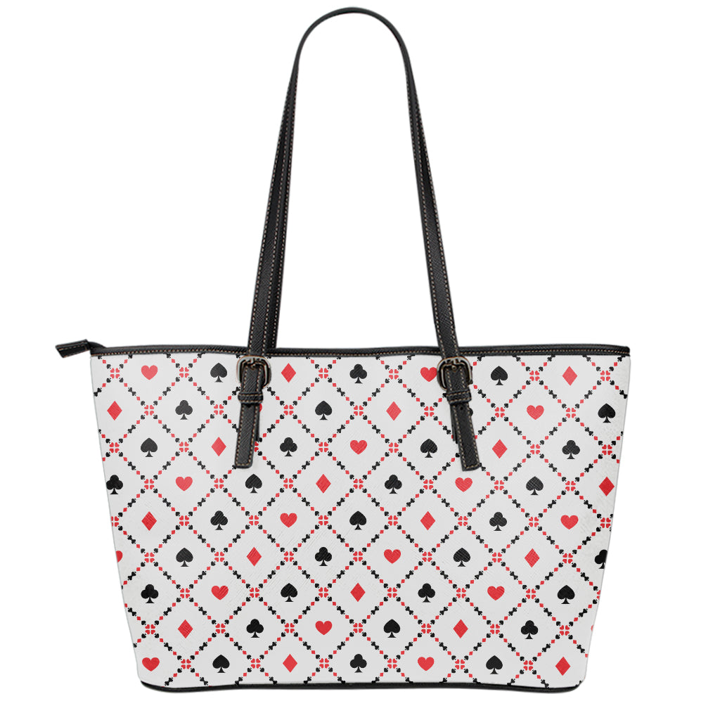 Poker Playing Card Suits Pattern Print Leather Tote Bag