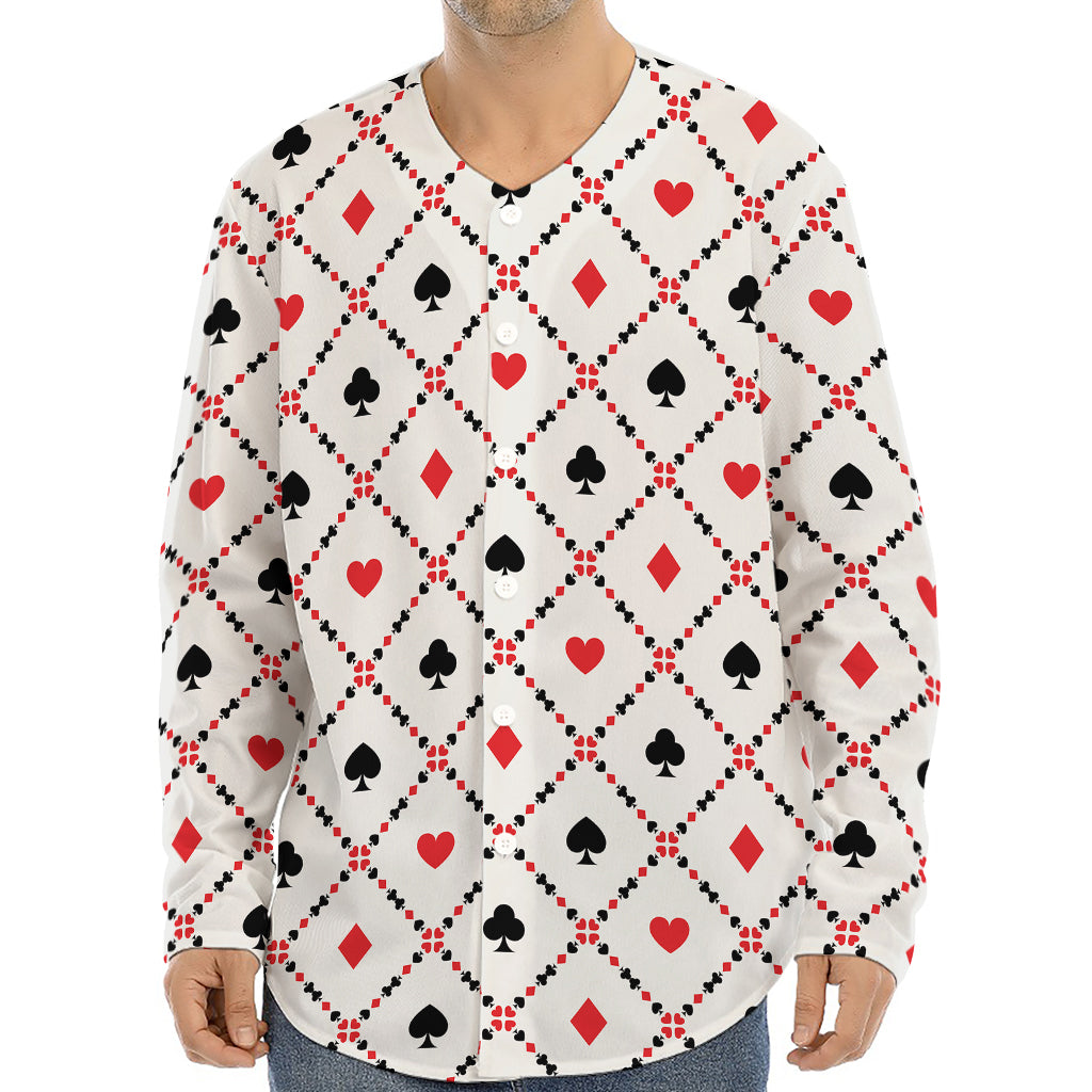 Poker Playing Card Suits Pattern Print Long Sleeve Baseball Jersey