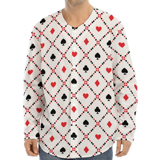 Poker Playing Card Suits Pattern Print Long Sleeve Baseball Jersey
