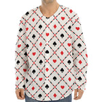 Poker Playing Card Suits Pattern Print Long Sleeve Baseball Jersey