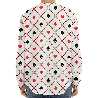 Poker Playing Card Suits Pattern Print Long Sleeve Baseball Jersey