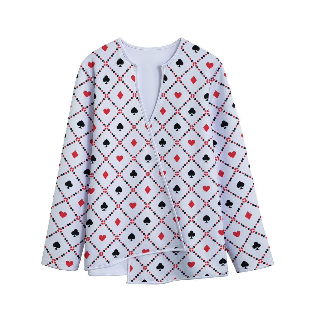 Poker Playing Card Suits Pattern Print Long Sleeve Short Coat