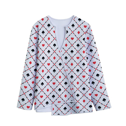 Poker Playing Card Suits Pattern Print Long Sleeve Short Coat