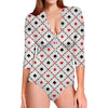 Poker Playing Card Suits Pattern Print Long Sleeve Swimsuit